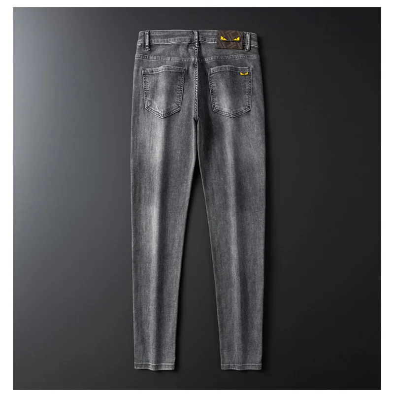 2024 spring and summer new high-end affordable luxury fashion jeans men's stretch denim slim fit tapered casual trousers 2