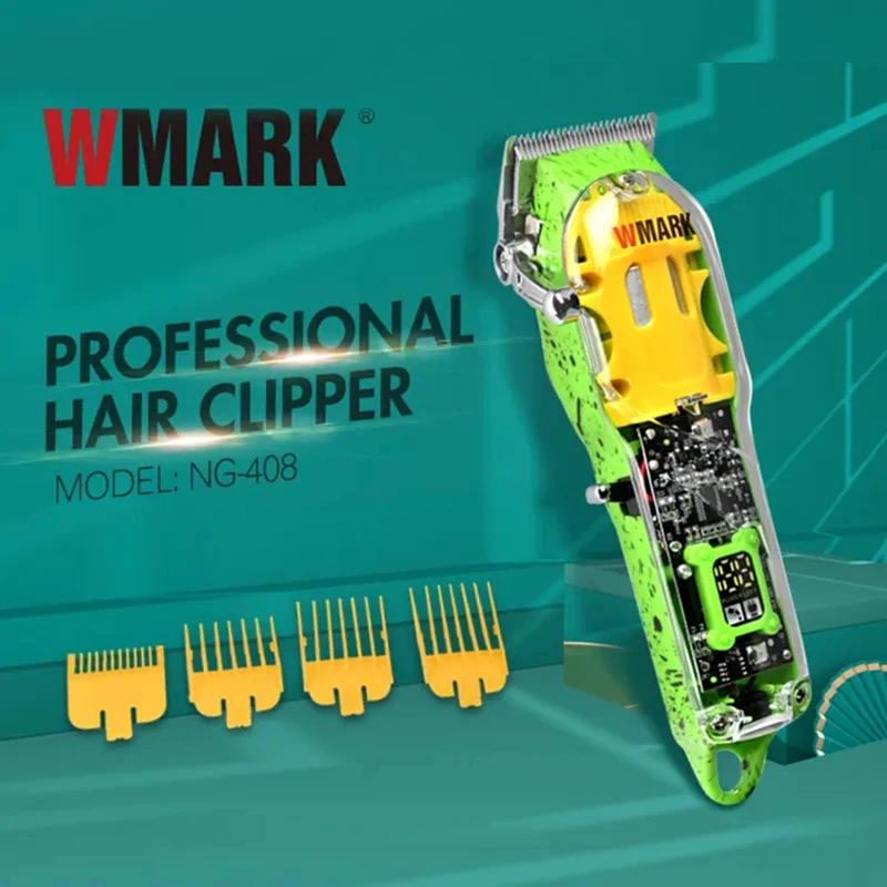 

WMARK NG-408 green color Transparent Style Professional Rechargeable Clipper Cord & cordless Hair Trimmer with fade blade