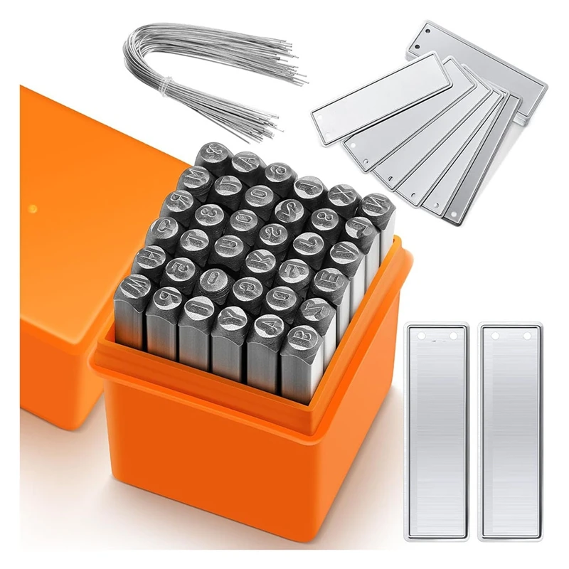 36 Pcs Steel Metal Stamping Set 1/8 Inch(3Mm) With 50 Pcs Aluminum Plant Label, Steel Number And Letter Stamp Tool Kit-A021
