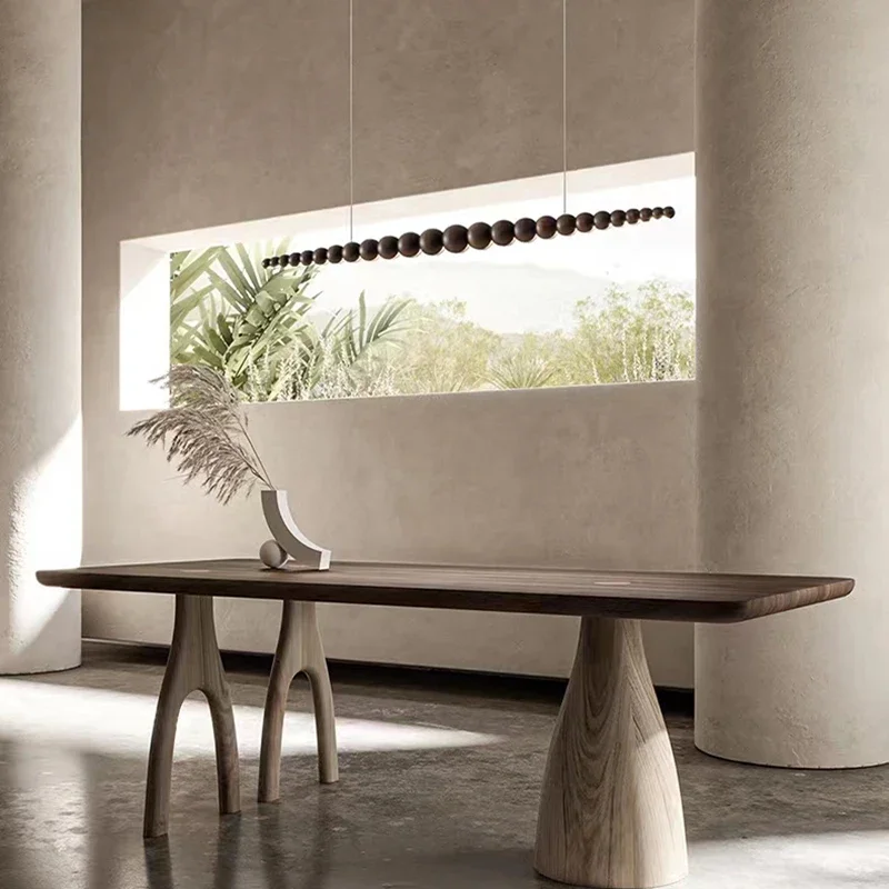 

Modern Wooden Beads Long Linear LED Pendant Lights Dimmable With RC Indoor Hanging Lamp Kitchen Island Dining Living Room Office