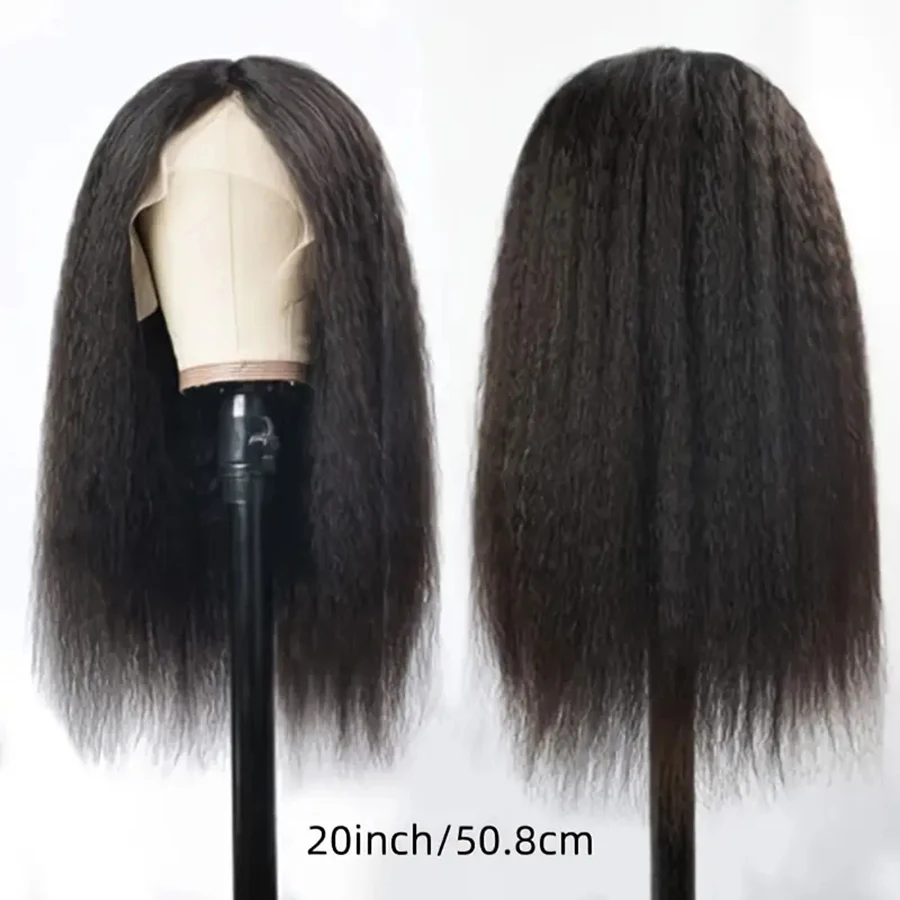 Human Hair Wig Lace Front Wig Human Hair Wigs Front Lace Wig Peruvian Yaki Straight Human Hair Wig Kinky Straight Lace Frontal Wig 13x4 Lace Front Wigs For Women