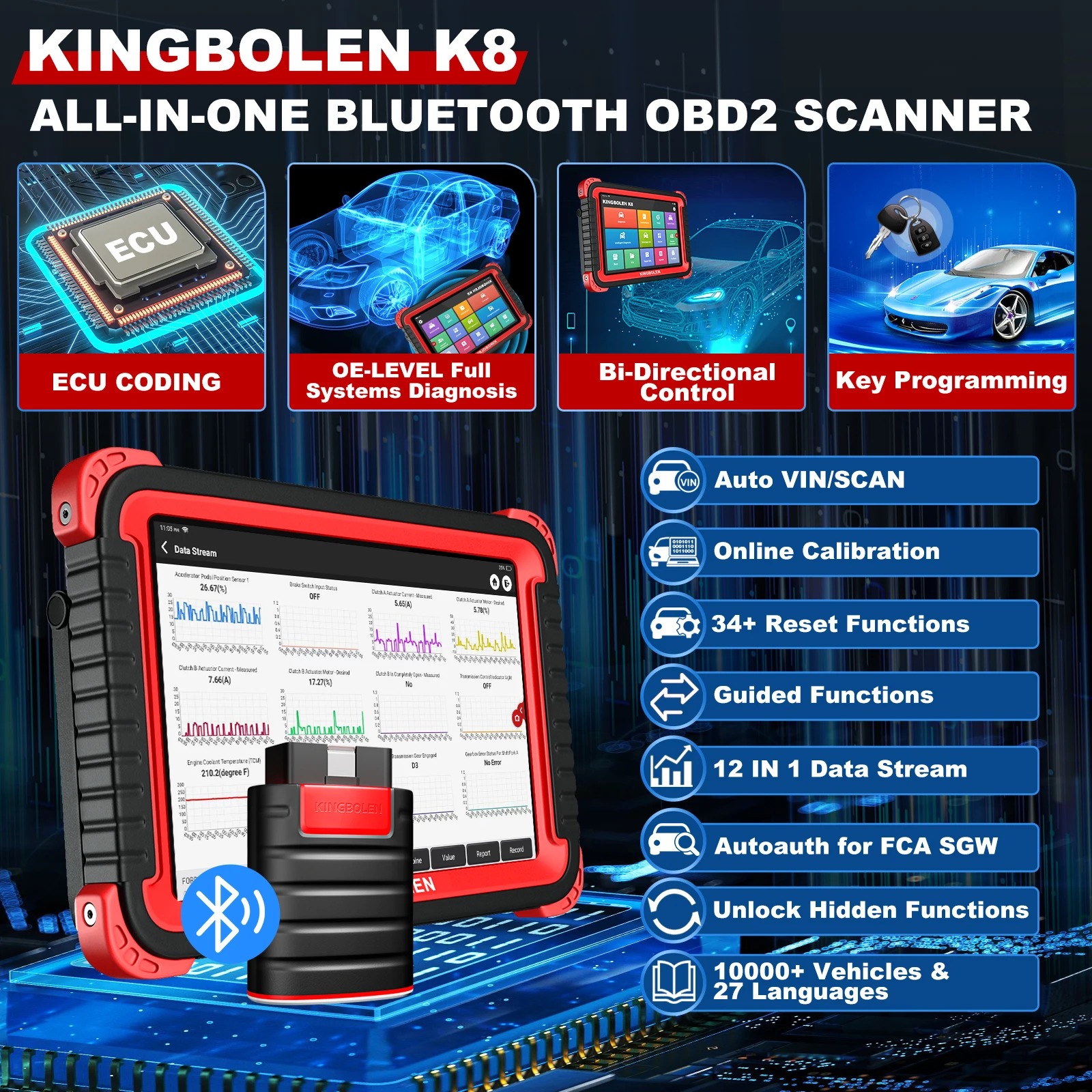 2025 KINGBOLEN K8 Bi-Directional Scanner Full Systems Diagnostic