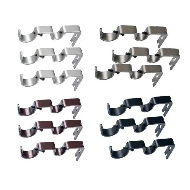 Anndason Heavy Duty Double Curtain Rod Brackets - Set Of 6, Silver (Holds 1" & 5/8" Rods)