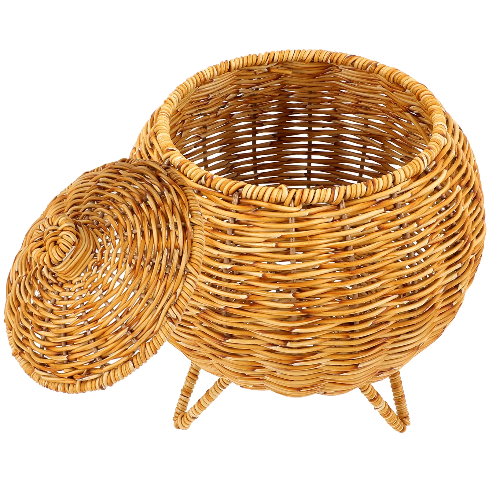 

Woven Storage Basket Pumpkin Shaped Wicker Baskets Lid Egg Gather Basket Fruit Vegetable Snack Holder Vintage Sundries Organizer