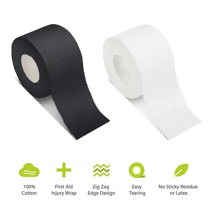 Sawtooth Athletic Sports Tape Cotton Adhesive Tape Protective Bandage for Knee Wrist Ankle Muscle Strain Injury White/Black
