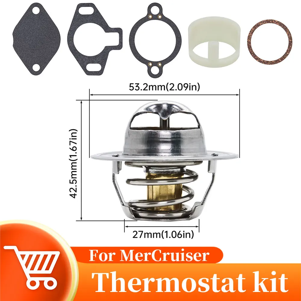 Mercruiser Thermostat Kit engine gasket set engine gasket kit 160 Degree With Gaskets Plastic Sleeve For MerCruiser V8, 4.3L 5.0L 5.7L 7.4L 8.2L 1987-Up 807252Q5
