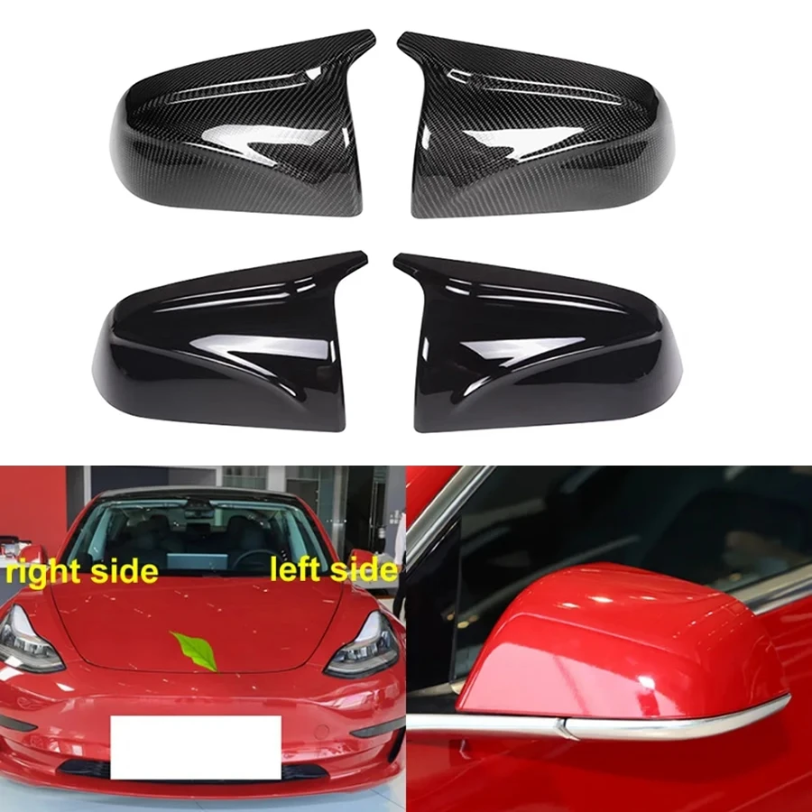 

For Tesla Model 3 Car Accessories Rear View Mirrors Shell Cap Housing Wing Door Side Mirror Cover Carbon Fiber Black 1 Pair