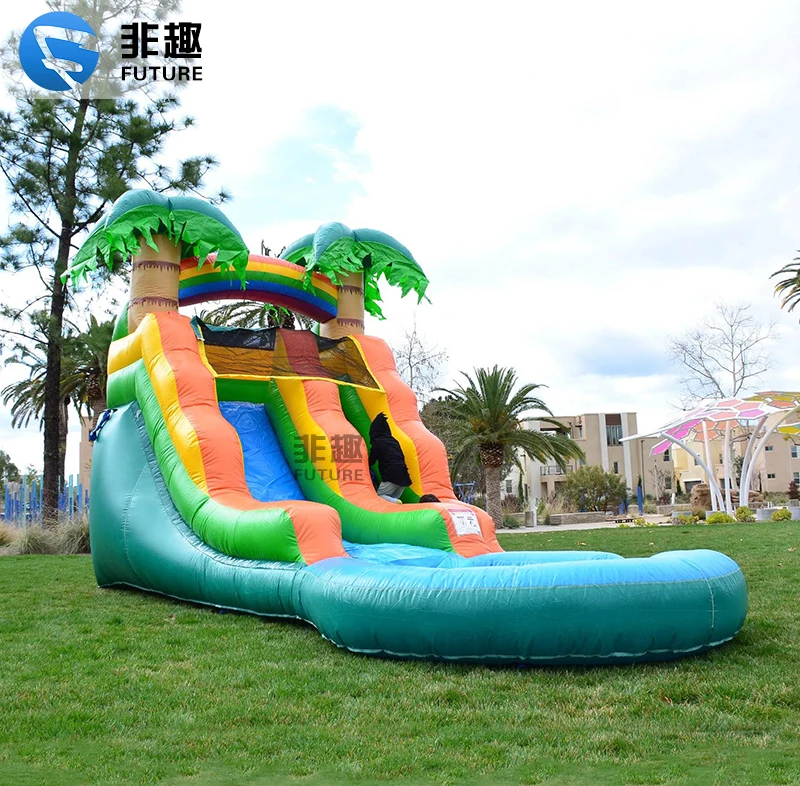 Sea Shipping Tropical Palm Tree Inflatable Wet/Dry Combo Bouncer With Slide And Bouncy Jump Pool kids sofa inflatable blow up thicken for palm tree garden dropship