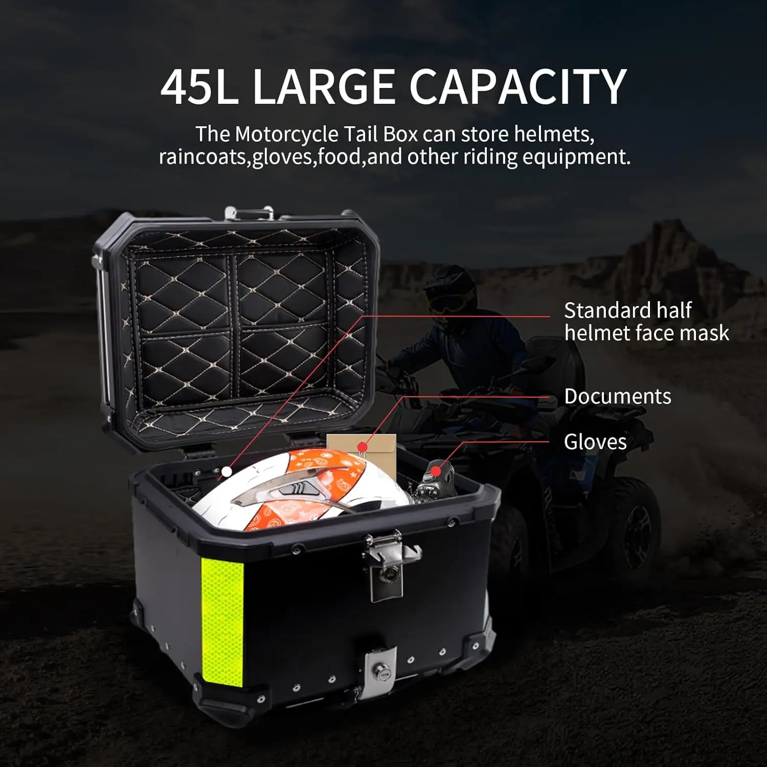 Motorcycle Rear Luggage Case 45L Universal Waterproof Helmet Box Aluminum Alloy Motorbike Trunk Tail