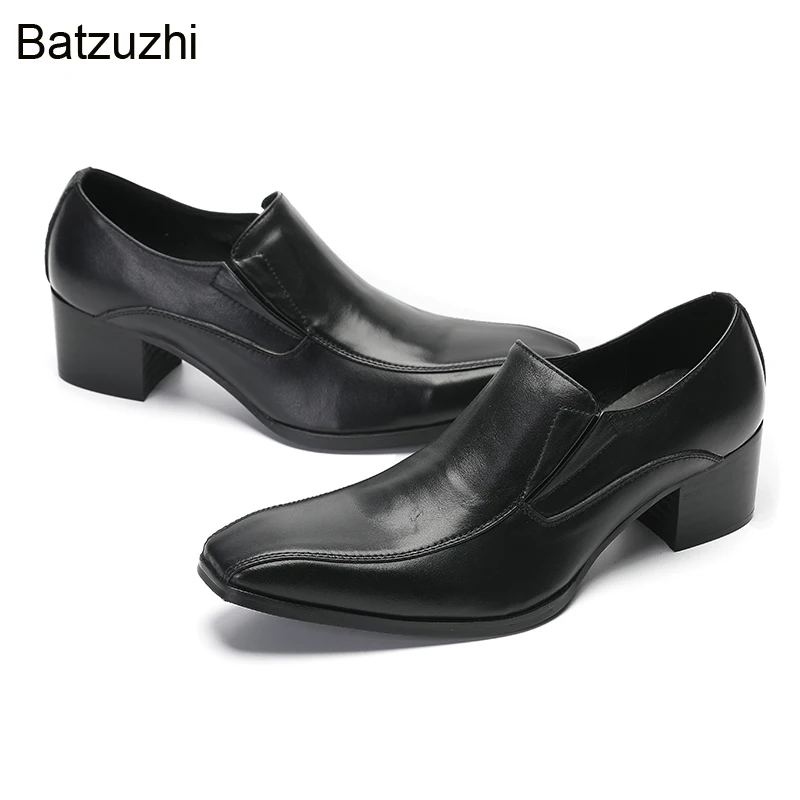

Batzuzhi 5cm High Heels Black Men Dress Shoes Leather Formal Business Oxfords Shoes Slip On zapatos de vestirde los hombres