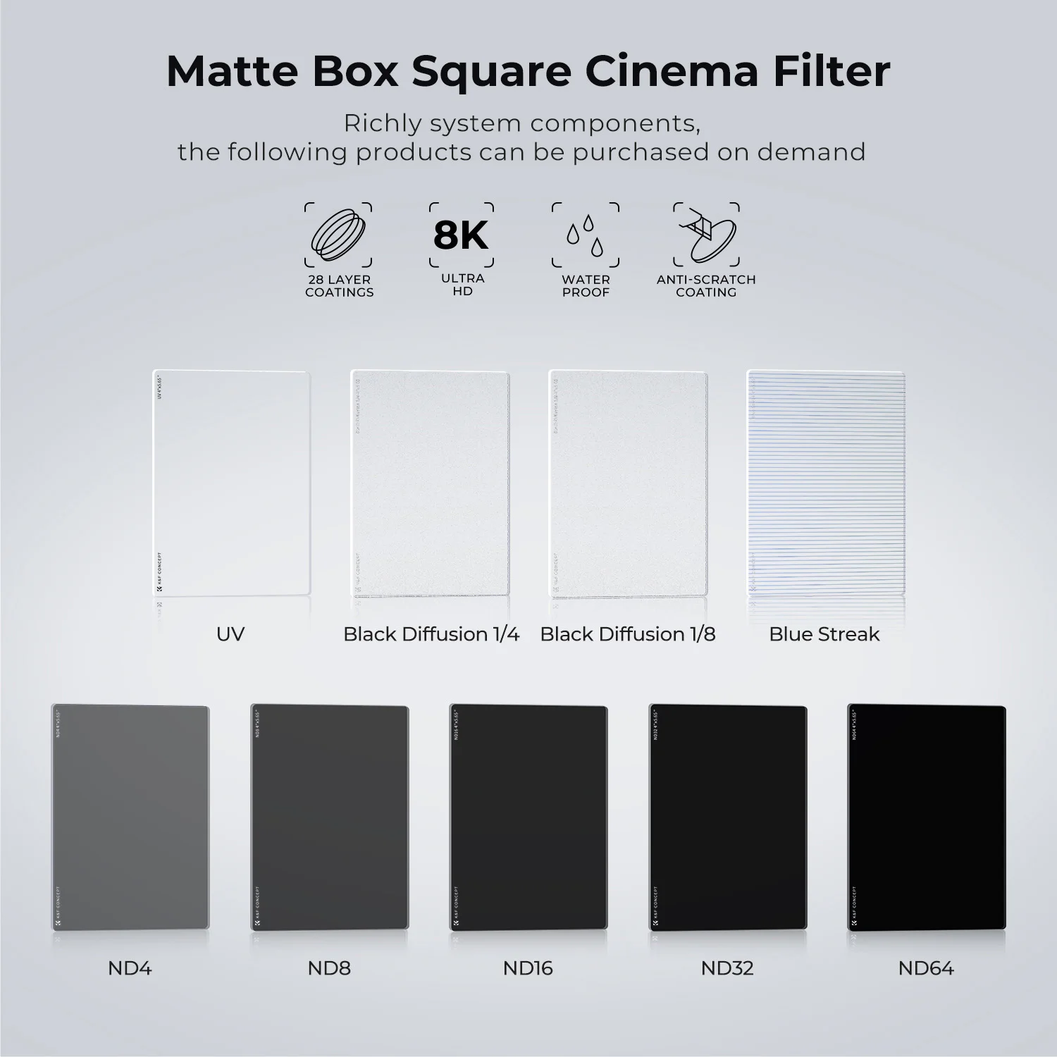 K&F Concept Square Filter 4"x5.65" Black Mist 1/4 1/8 Blue Streak MCUV ND4 ND32 ND16 ND8/64 Filters For Tilta SmallRig Matte Box 2