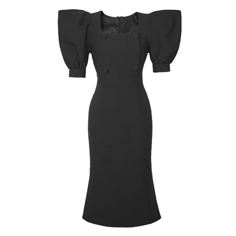 Summer Women Evening Dress Formal Vintage Chic Square Collar
