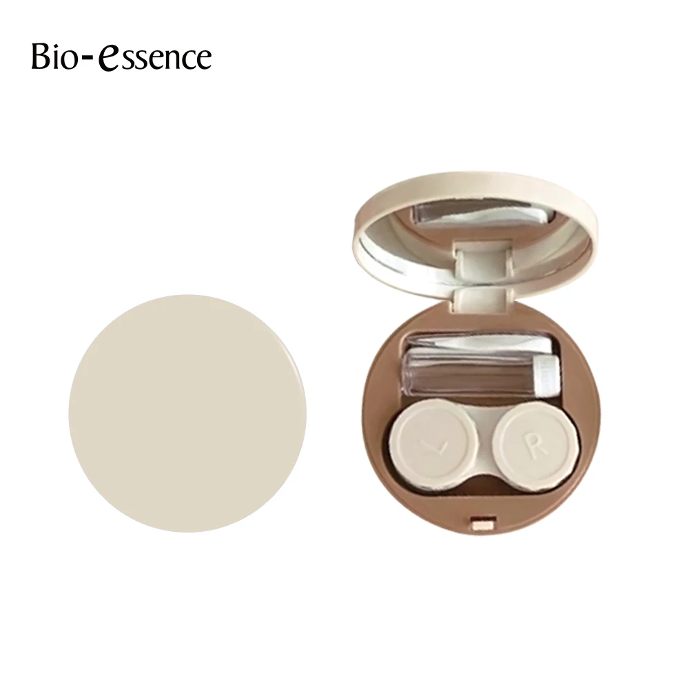Bio-essence Colored Contact Lens Box with Tweezer Suction Stick Set Portable Storage Container Travel Easy Carry Milk Tea Case contact lenses tools