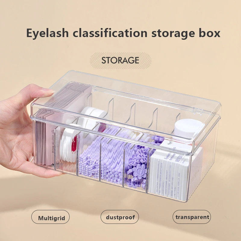 

Multgrid Transparent Acrylic Storage Box For Eyelash Extension Tools With Cover, Cosmetics Cotton Swab Dustproof Case Organizer