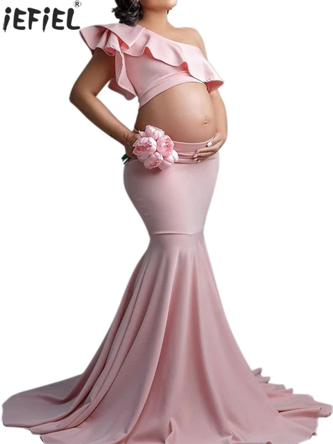 Vestido de maternidad con abertura para sesión de fotos, maxivestido Sexy  largo de noche para Baby