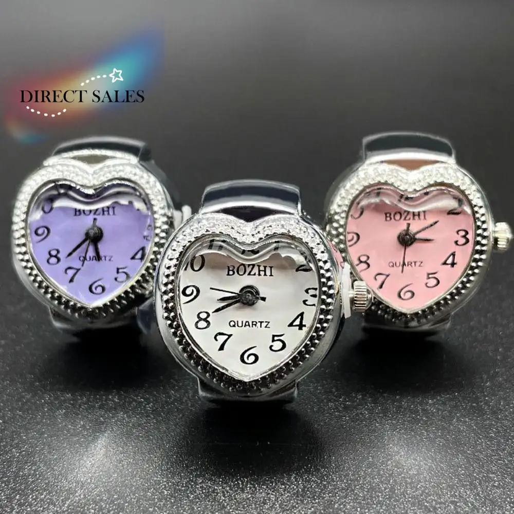 بارد خمر خواتم مجوهرات ساعة شكل قلب الشرير الروماني كوارتز ساعة قابل للتعديل البسيطة مطاطا حزام الاصبع ووتش حلقة زوجين