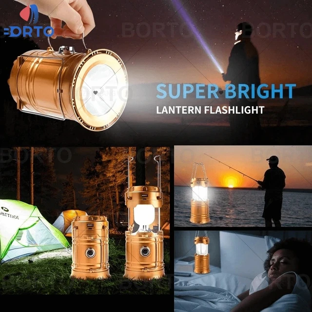 Large Solar Powered Lantern w/ Fan - Rechargeable Camping Flashlight Lamp w/ Battery Backup - Portable, Adjustable, Collapsible, Solar Charging