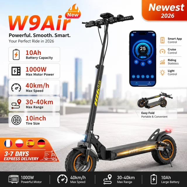 Trottinette électrique W9Air iScooter 1000W de puissance maximale, pneus tout-terrain de 10 pouces, autonomie de 40 km, batterie 10Ah, vitesse de 40 km/h, pour adultes 1