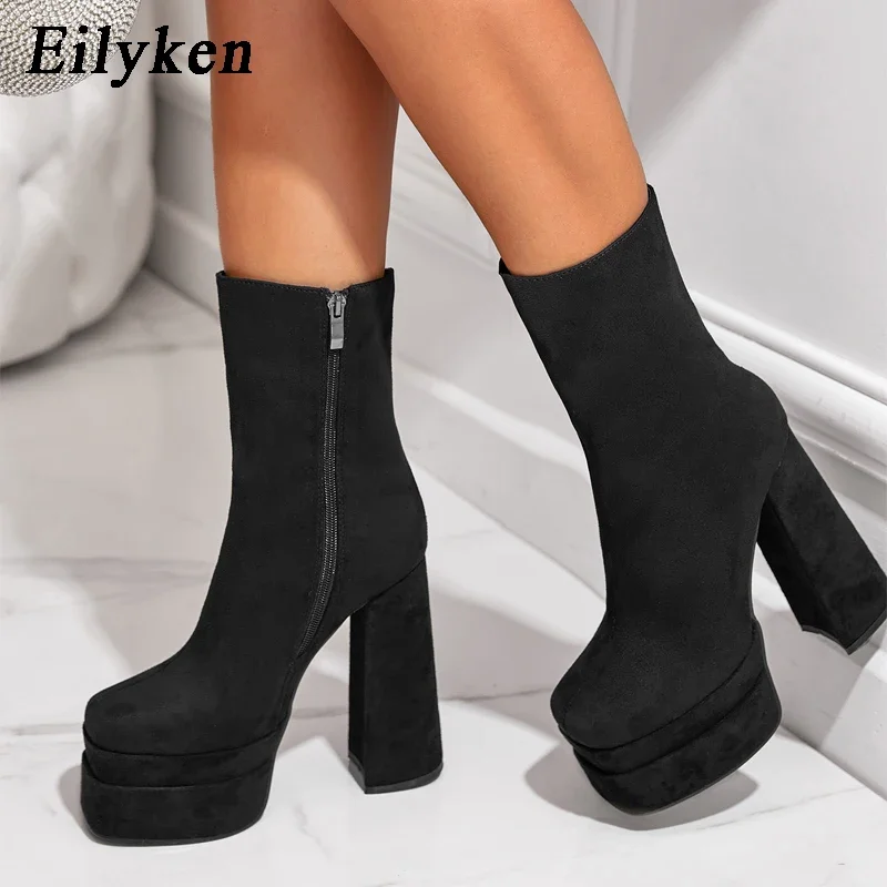 

Eilyken Winter Platform Ankle Boots Women Shoes Fashion Concise Zipper Female Thick Bottom High Heels Botas De Mujer