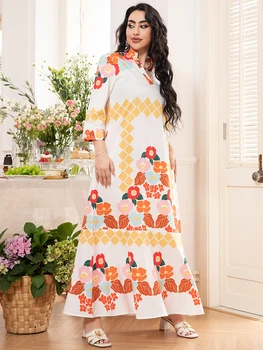 2025 Spring New Arrival: Sweet Vacation-Style V-Neck Floral Color-Blocked Long-Sleeved Midi Dress 3