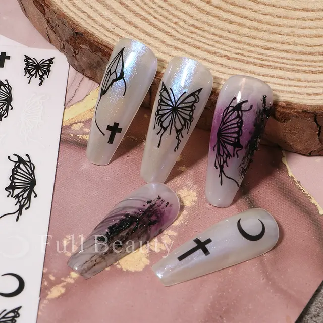 Nail York Silver Metal Mirror Butterfly Stickers with Holographic Butterflies and Star Designs | Adhesive Slider Wraps Gel Polish Decals for Nail Salons Supplies - Image 5