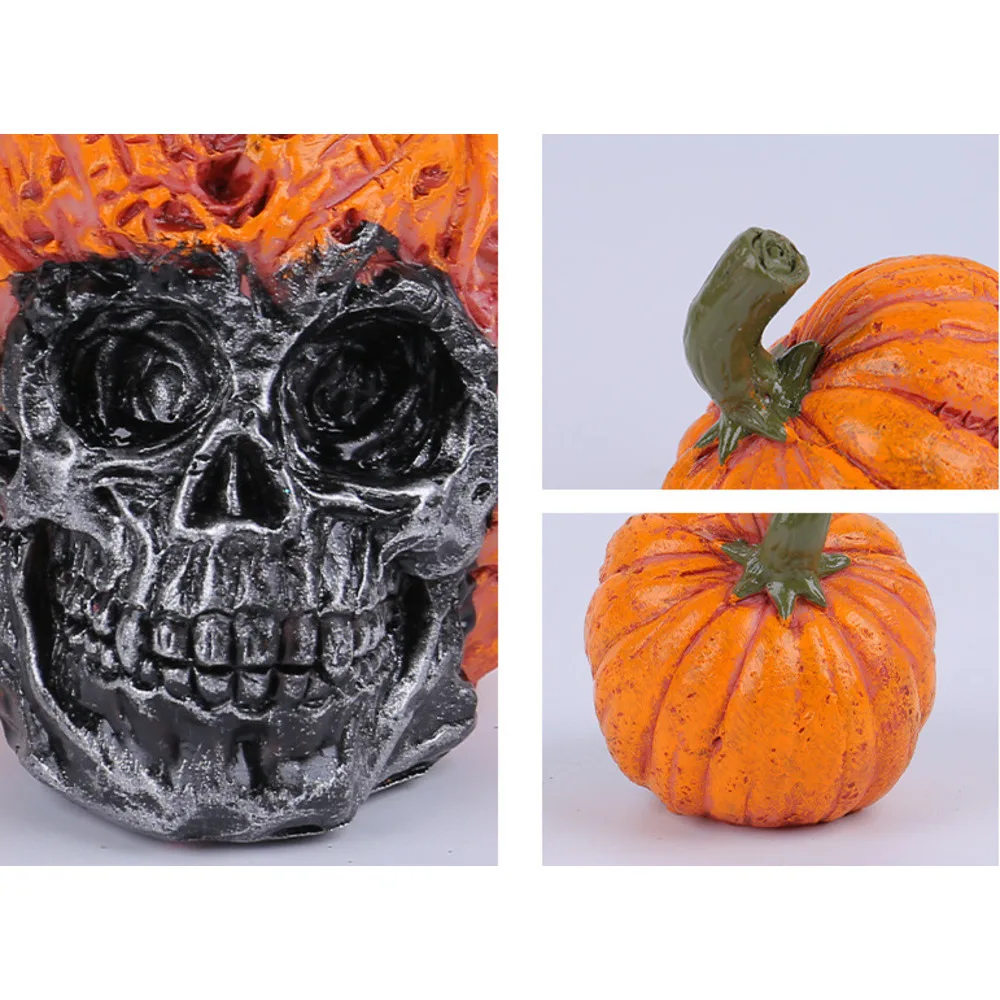 Halloween Resin Skull Figurine - Festival Decoration, Haunted House Prop, Pumpkin Hat Skull Decorative Craft_voghion.com