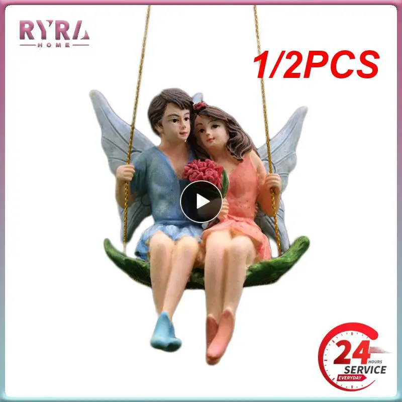 

1/2PCS Romantic Couple Figurines Swing Flower Fairy Garden Micro Landscape Pendant Resin Craft Creative Scene Decoration