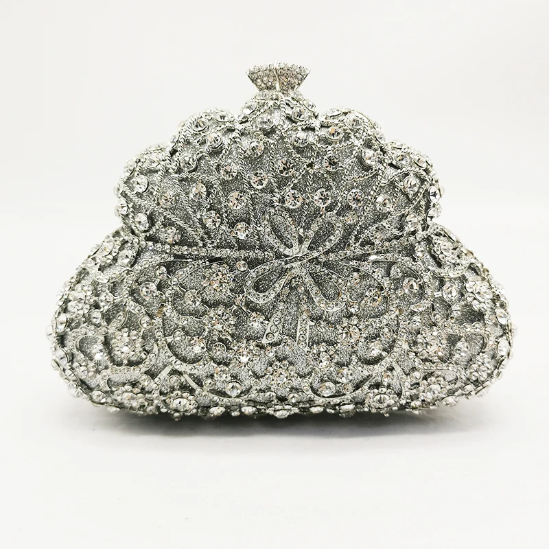 

High Quality Silver Metal Wedding Bridal Purse Luxury Women’s Shoulder Handbags New Fashion Small Phone Dinner Clutches