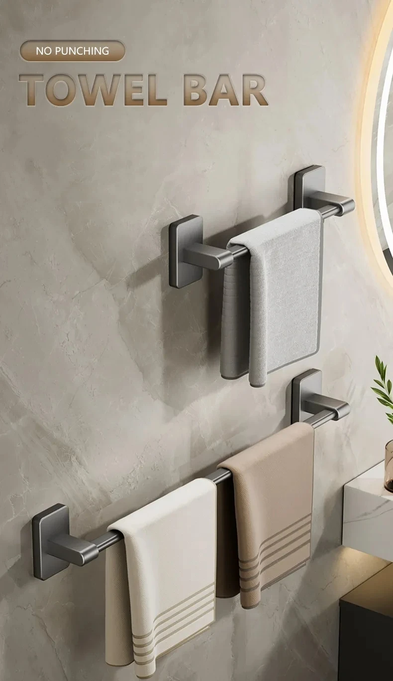 Description Picture 2 of itemBathroom Punch-free Gun Gray Single Pole Towel Bar Space Aluminum Bathroom Towel Rack Bathroom Toilet Towel Rack Hanging Rod