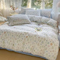 Pastoral Girls Flower Bedding Sets, Washed Cotton Bed Linens, Soft Quilt Cover Sheet Set, Simple Bedspread, Home Textiles 4