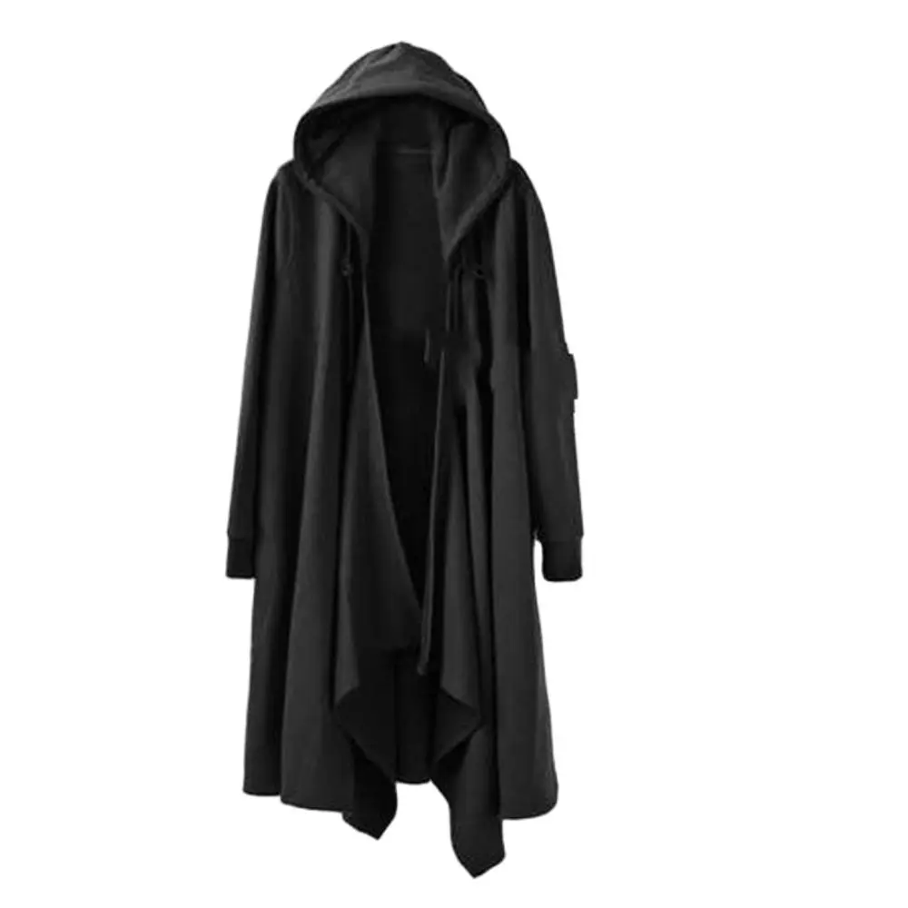 

Spring Autumn Men Ribbons Patchwork Punk Hip Hop Long Trench Coat Hooded Cloak Men Black Techwear Vlevet Jacket Overcoat