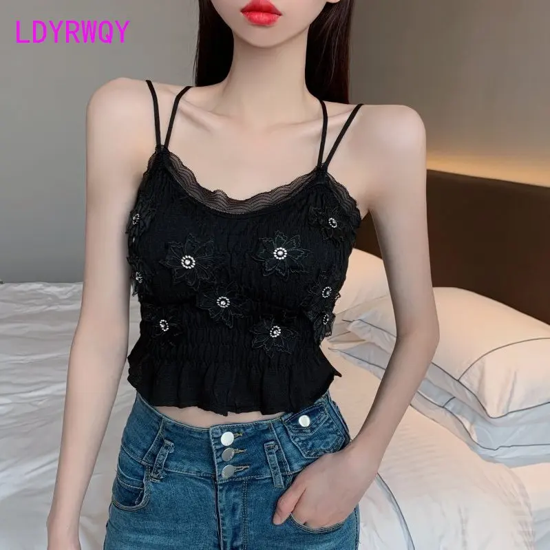 

Women's lace vest with chest pad and beautiful back wears 2022 new slim short paragraph.Tanks Camis