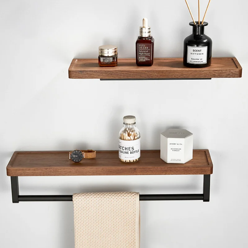 

Non perforated walnut wood storage rack, mirror front wall hanging storage rack, bathroom wood storage rack, wall hanging