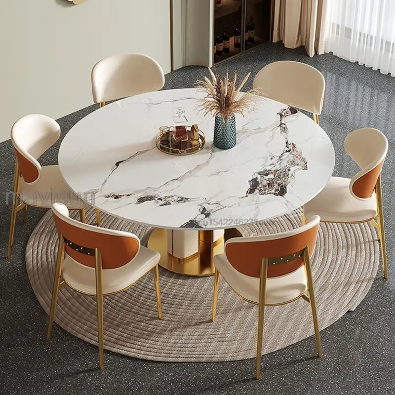 BLOOF-Table à Manger et 6 Chaises avec Cadre en Acier Inoxydable Colorable,  Table Ronde, Meubles de Cuisine pour Grand Appartement - AliExpress