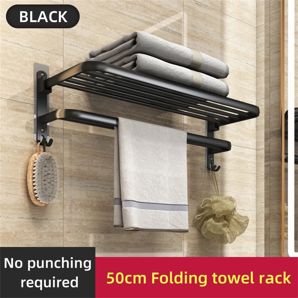 תושבת מתקפלת בצבע שחור מאט עם תליית מגבות מתכתית לתליה על הקיר