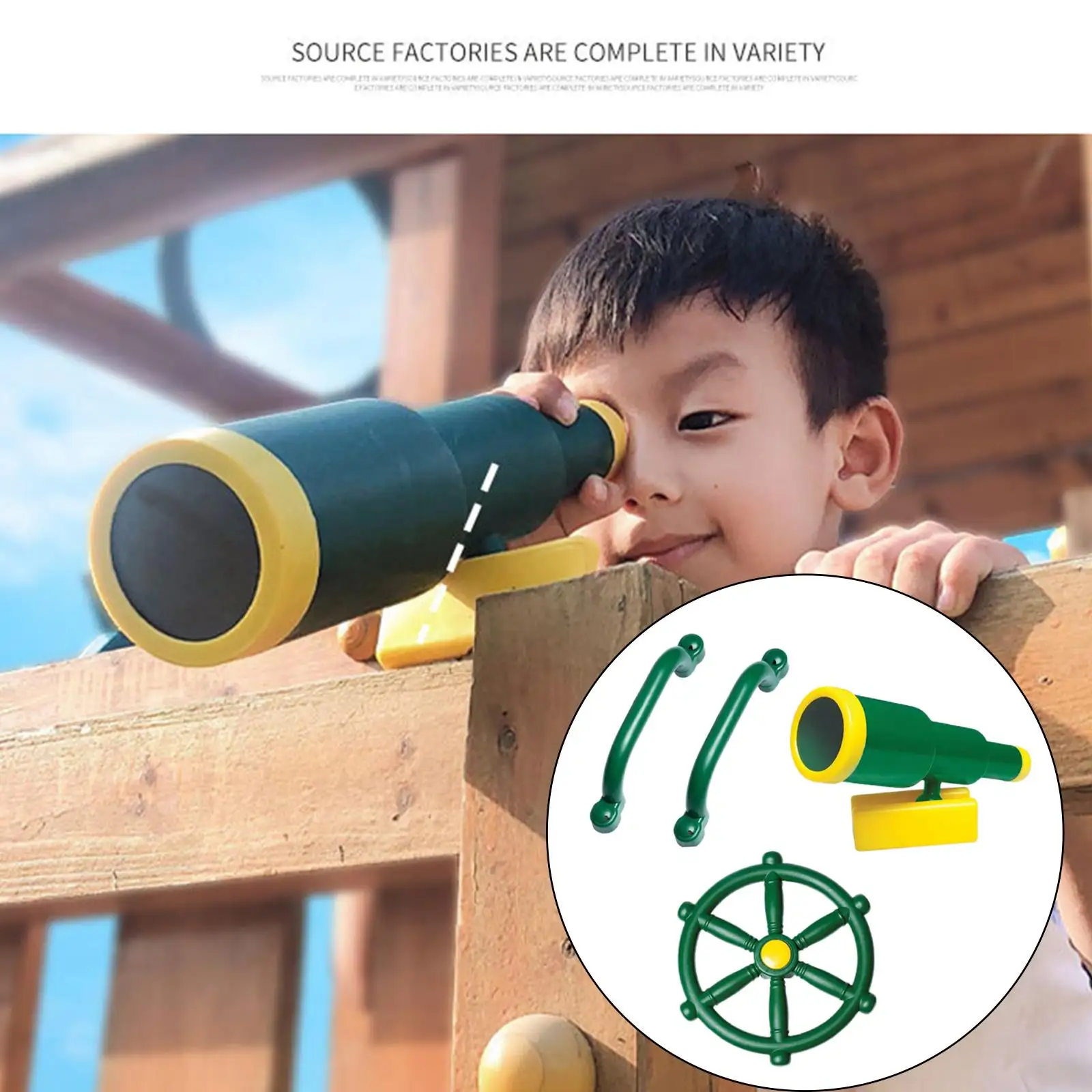 4x Playground Equipment Set Active Outdoor Play Kids Pirate Telescope Steering Wheel & Safety Handle Bars for Gym Boys & Girls 4