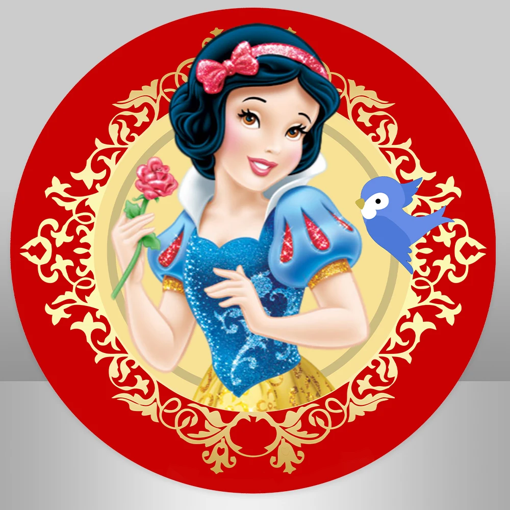 Neve Branca Princesa Meninas Círculo Redondo Pano de Fundo Crianças Festa de Aniversário Decoração Foto Fundo Vermelho Veneno Apple Cilindro Capa - Image 5