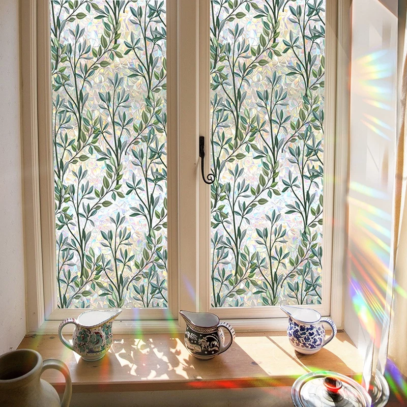 Description Picture 4 of itemGreen Plant Vine 3D Glass Film Application Sunshade Window Sticker Home Decoration Stickers Flower Shaped Window Film Home Decor
