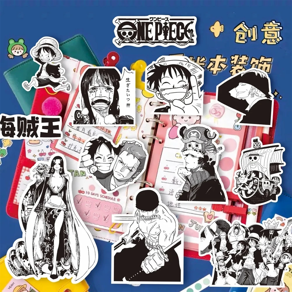 10/30/65pcs Black And White One Piece Stickers Luffy Zoro Anime Sticker Skateboard Motorcycle Cup Stationery Classic Toy Decal 4