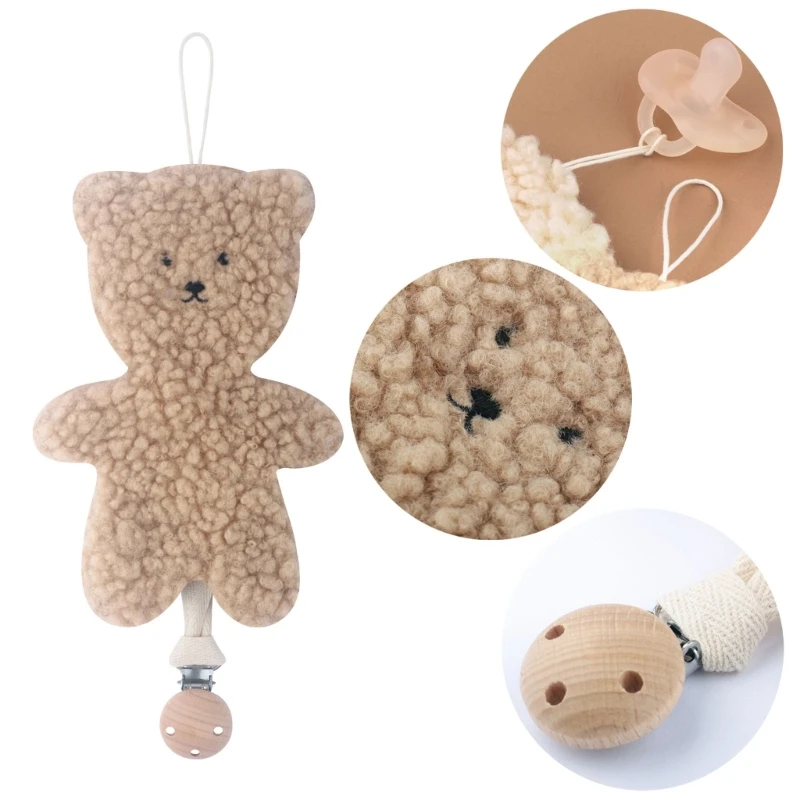 Plush Bear Baby Pacifier Clip Chain Newborn Dummy Nipple Holder Clips Cotton Teething Toys Sleeping Doll Soother Pendant Holder