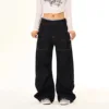 American High Street Design Wide Leg Knife Edge Jeans Men Women Casual Loose Versatile Straight Cut Commute Style Jeans