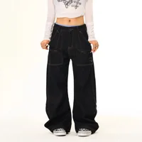 American High Street Design Wide Leg Knife Edge Jeans Men Women Casual Loose Versatile Straight Cut Commute Style Jeans