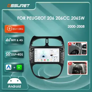 ACAVICA 9 Pouces 2+32GB Android Autoradio pour Peugeot 206/206cc 1999-2009  Stéréo Sat NAV avec Carplay sans Fil Android Auto GPS Navigation Bluetooth