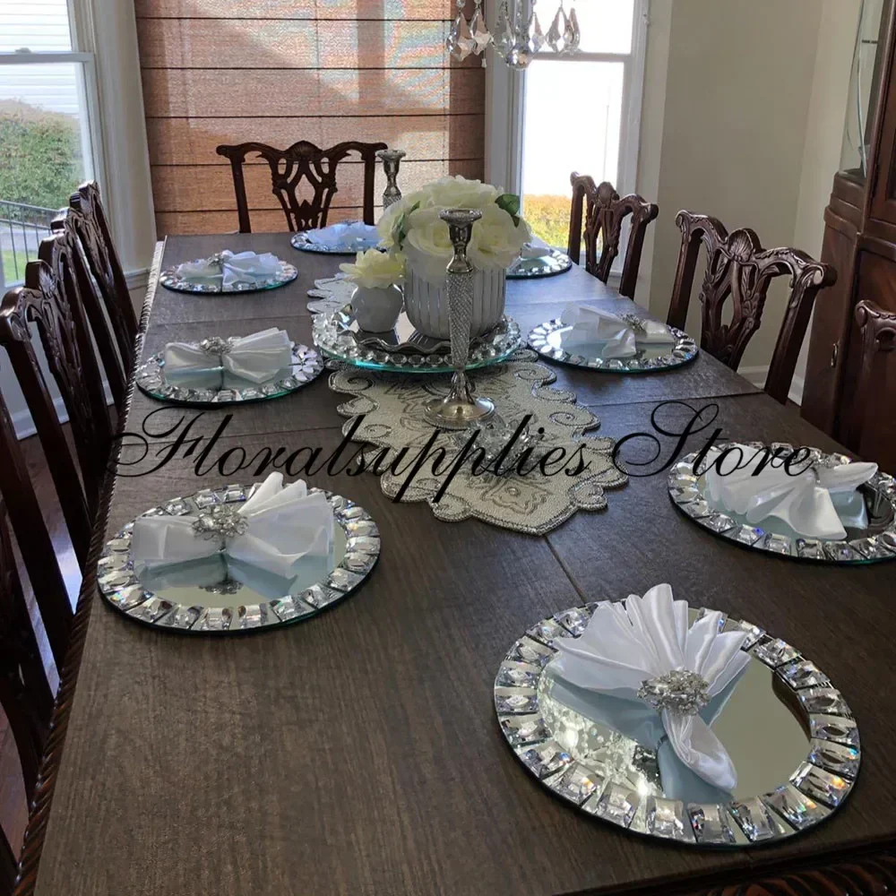 Wholesale Mirror Charger Plates Round Mirrored Tray Plate