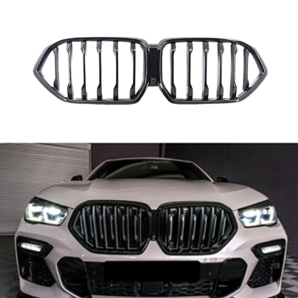 

Car Accessories Front Kidney Bumper Grill Facelift For BMW X6 G06 2020 2021 2022 Gloss Black Grille With Camera Hole
