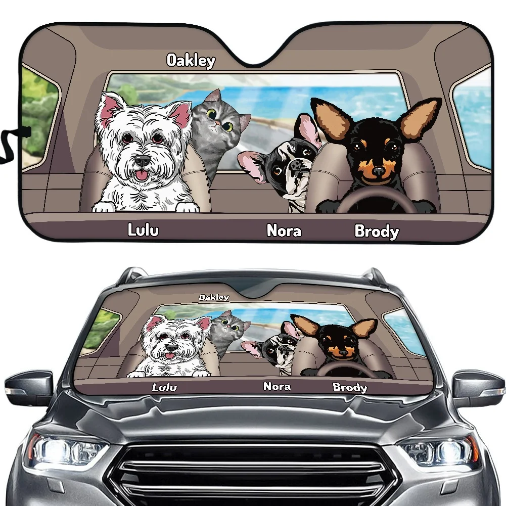 Auto Sun Shade Funny 3D Cartoon Dog Driver Yorkshire/Chihuahua