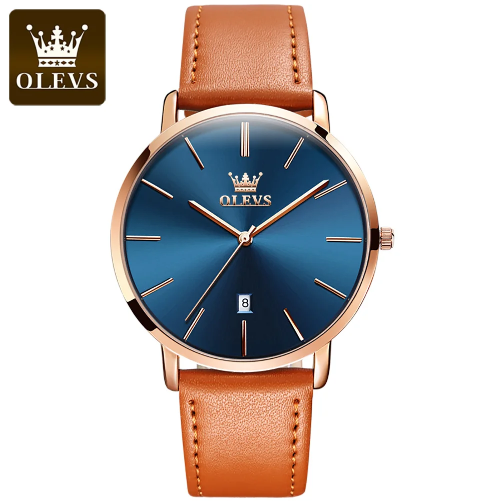 OLEVS Ultra Thin Quartz Watch with Leather Strap - Simple Luxury Men's Wristwatch