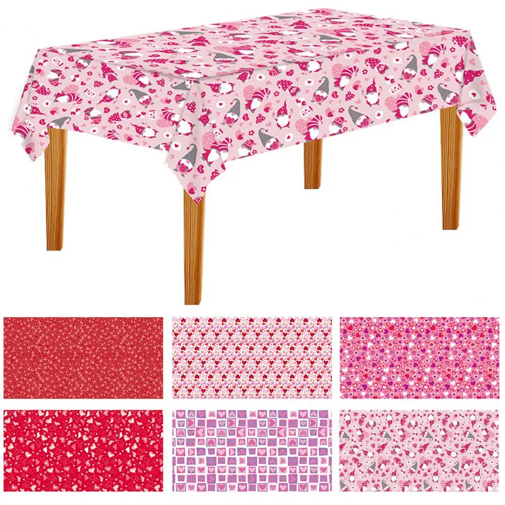 

Valentine's Day Tablecloth Heart Printed Vibrant Color Create Atmosphere Romantic Dinner Decoration Peva Material Tablecloth