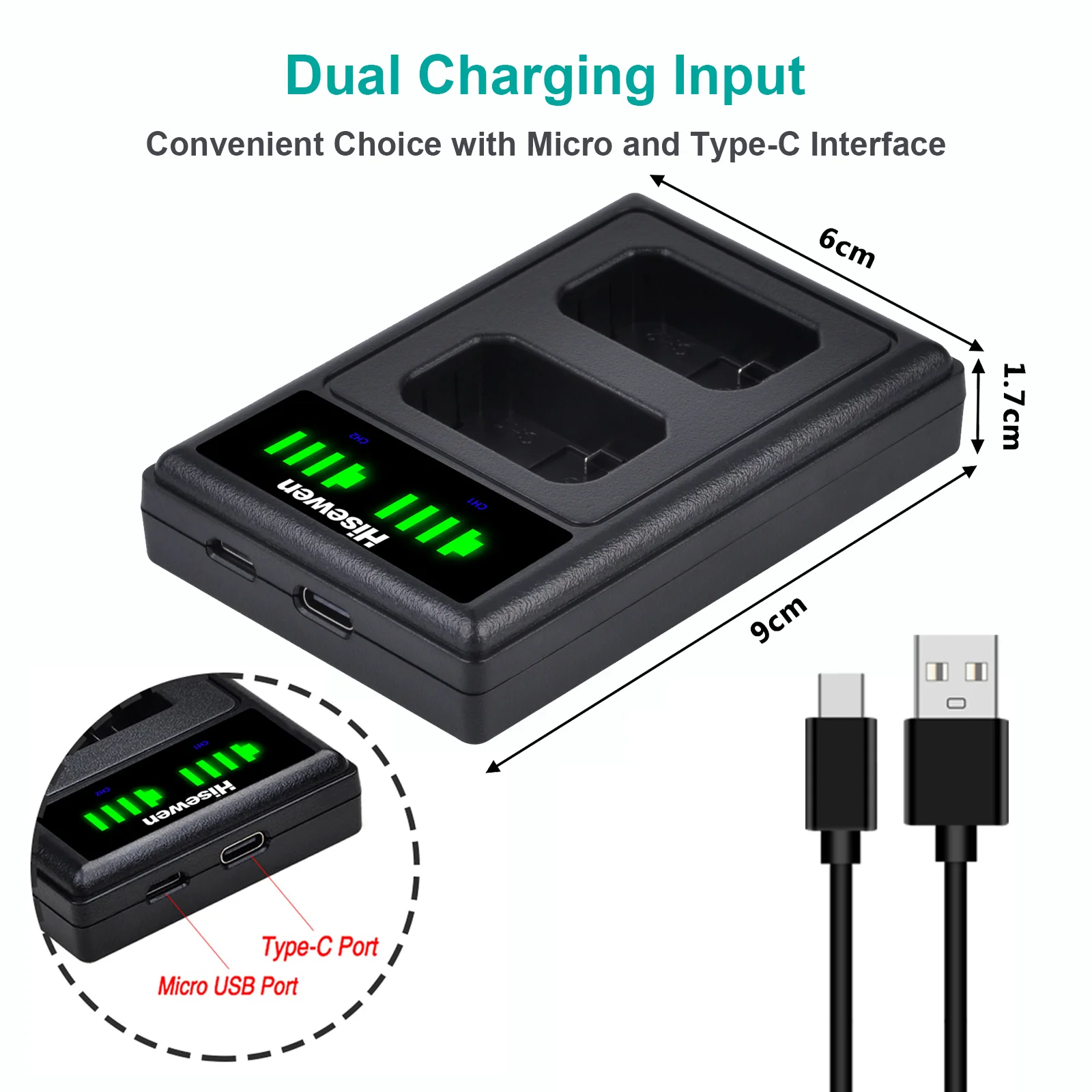 Hisewen NP-FW50 Battery, Dual USB Charger Compatible with Sony ZV