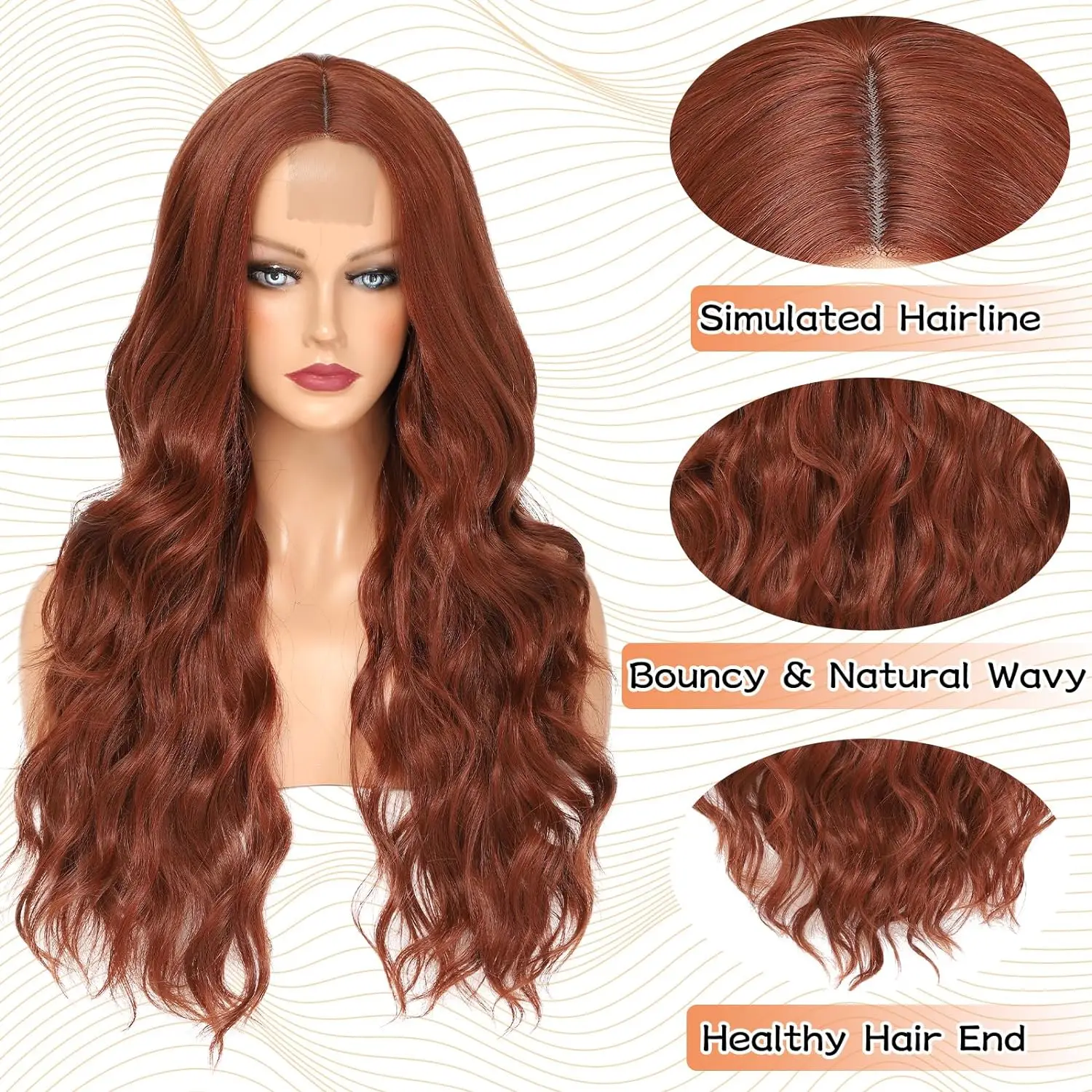 Long Syntheic Wigs for Women 30 Inches Wavy Lace Middle Part Natural Looking Silky for Daily Use Halloween
